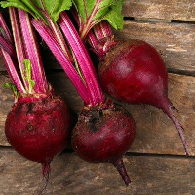 Dark red beets on a table